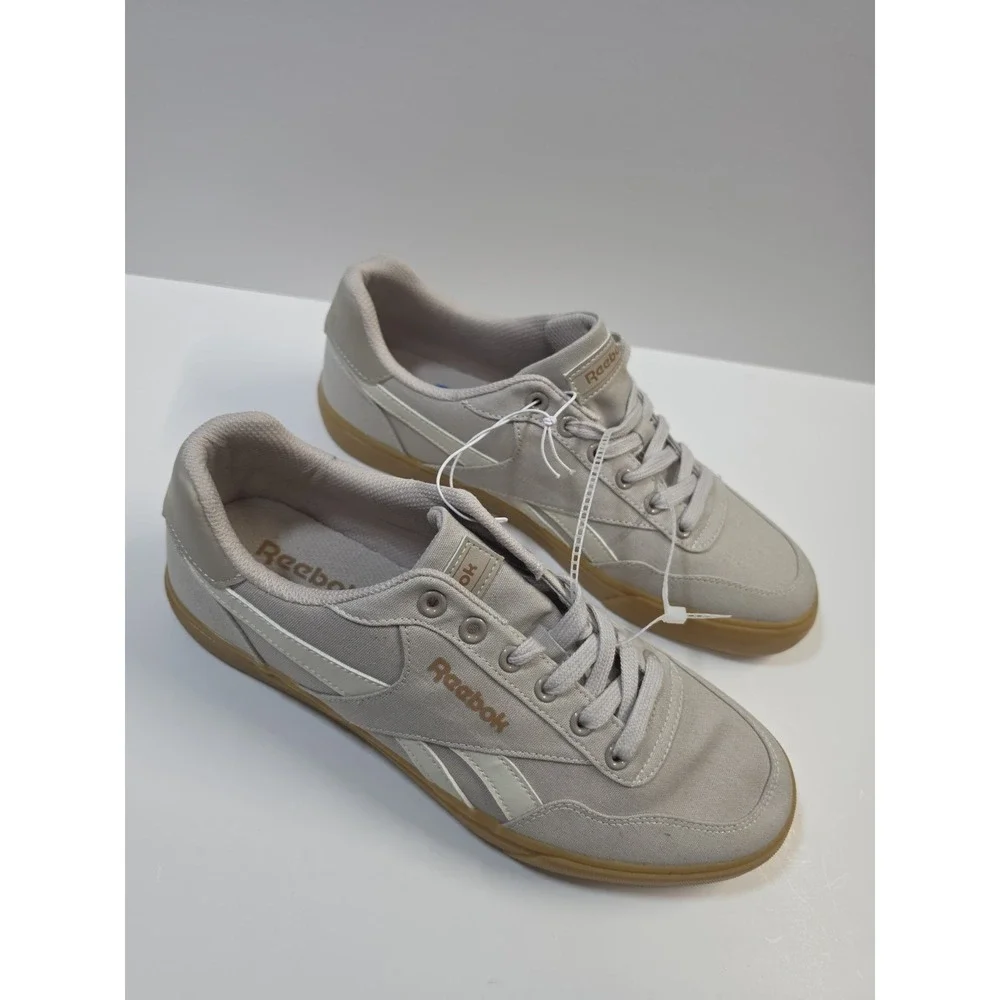 Reebok Men's Low Top Lace Up Sneakers Gray White Tan Gum Rubber Sole FFC0119597